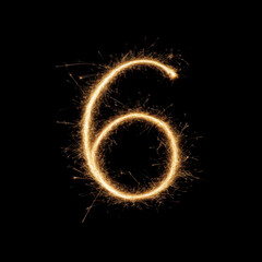 Bengal Sparkling Light Number 6 Overlay - Dazzling Light Text Effect for Glamorous Designs. Perfect for Festive, Luxury and Celebration Projects.