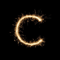 Bengal Sparkling Light Letter C Overlay - Dazzling Light Text Effect for Glamorous Designs. Perfect for Festive, Luxury and Celebration Projects.