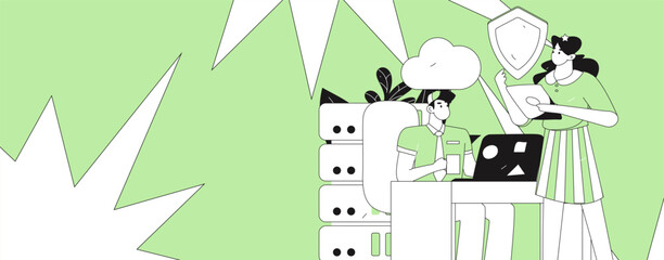 Business network security character flat vector concept operation hand drawn illustration
