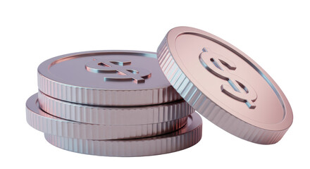 Isolated Stack of Silver Coins with Dollar Symbol