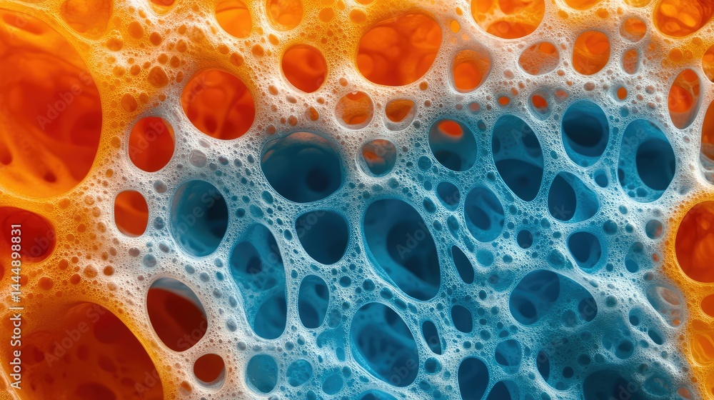 Poster abstract colorful texture with bubbles and patterns in orange and blue shades featuring intricate de