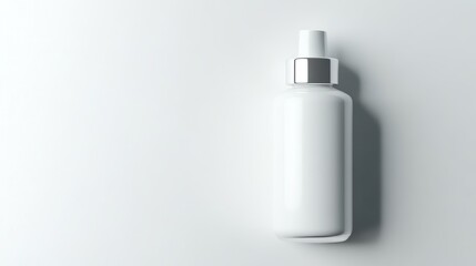 A white cosmetic bottle with dropper standing on a clean surface, minimalist composition with soft lighting, and beauty and skincare concept.