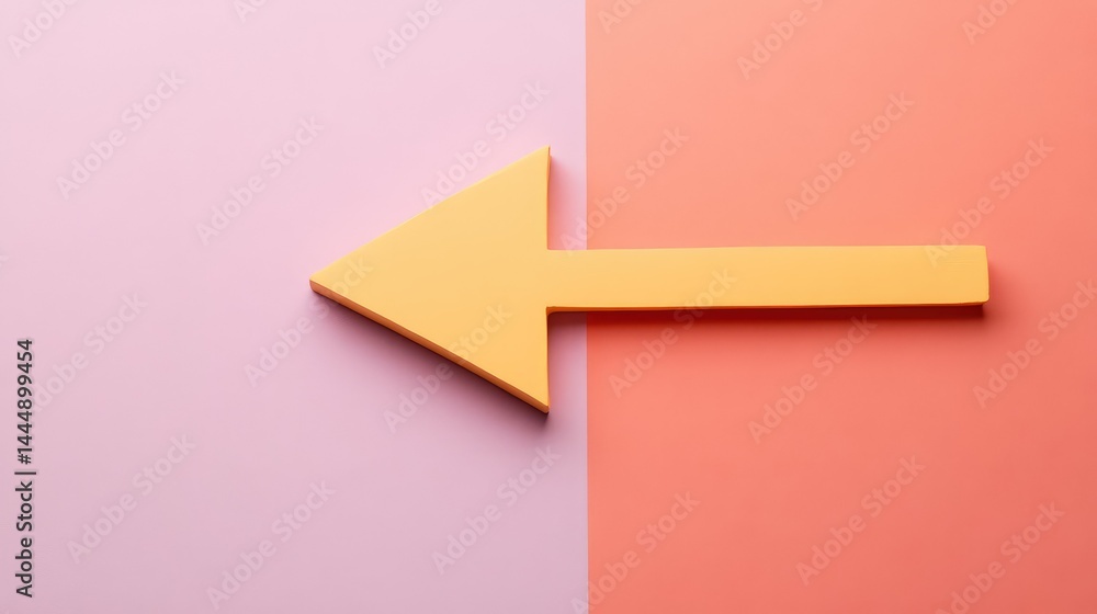 Poster bright yellow arrow on two-toned background representing direction and decision-making in creative a