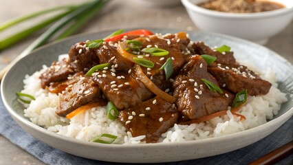 Spicy Ginger Beef with Rice and Vegetables