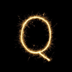 Bengal Sparkling Light Letter Q Overlay - Dazzling Light Text Effect for Glamorous Designs. Perfect for Festive, Luxury and Celebration Projects.