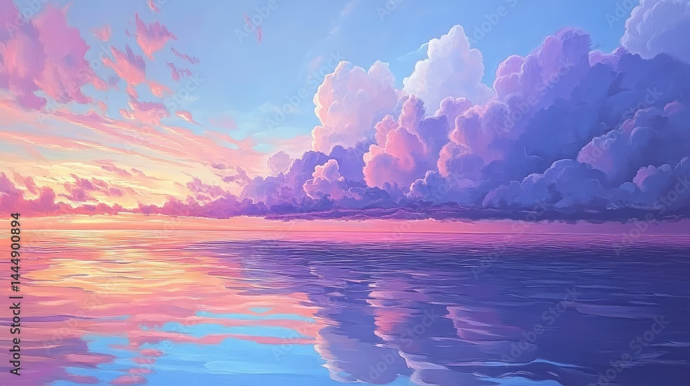 Aufkleber serene sunset over calm ocean with colorful clouds reflecting on water and creating a dreamy atmosph