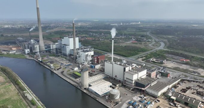 power plant at the edge of Odense, Odense Power Station, waste fired power station, Biomass, coal, chimney, natural gas.
