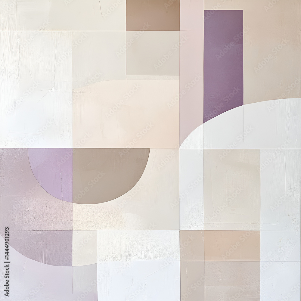 Poster abstract art displaying geometric shapes and soft tones gallery setting modern aesthetic minimalist 