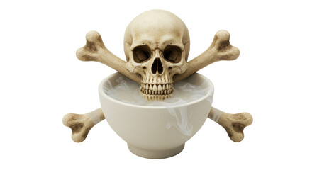 Isolated Skull in Bowl with Crossbones