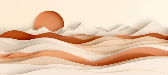 Abstract Paper Cut Landscape, Muted Beige and Creamy Wave Design, Modern Layered Papercraft Art