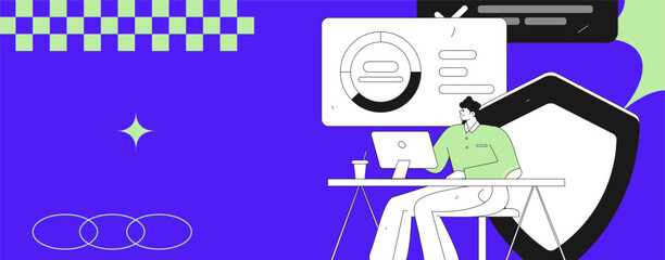 Business network security character flat vector concept operation hand drawn illustration
