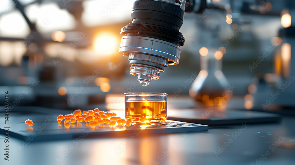 Aufkleber a scientific image showing a microscope examining a sample of cells in a laboratory setting. good fo