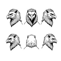 Eagle Head Vector Set – Multiple Angles in Black and White Line Art