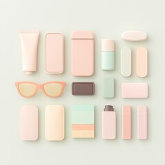 Pastel Beauty Products Flatlay on Light Green Background