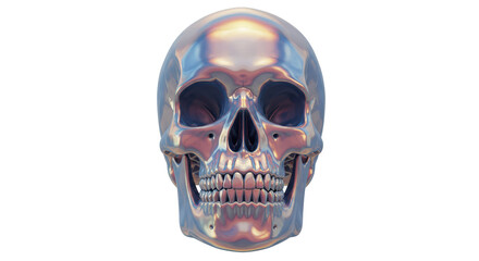 Isolated Iridescent Metallic Skull with Detailed Teeth