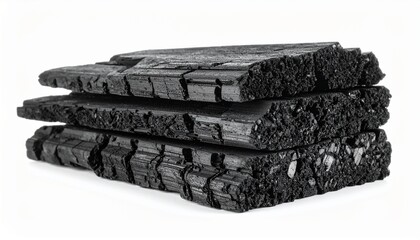 Stack of Black Charcoal Briquettes for Grilling or Smoking Natural Wood Charcoal Fuel