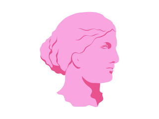 A classical y2k Greek bust icon in soft pink tones. Antique style statue silhouette character with modern aesthetic.