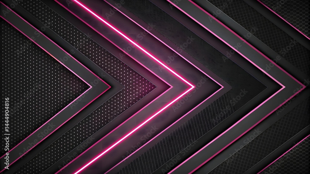 Poster abstract background with black textured layers and pink neon lines forming arrow shapes pointing rig