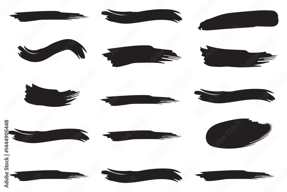 Poster ink stains mega set elements in flat graphic design. bundle objects of rough brush stroke patterns a