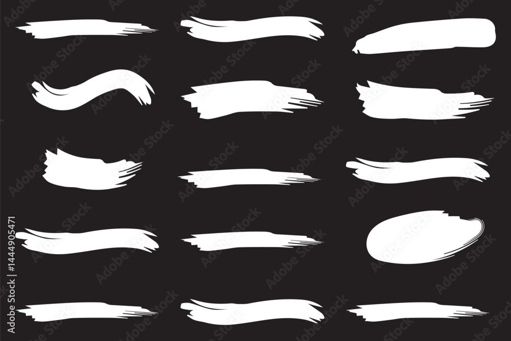 Poster ink stains mega set elements in flat graphic design. bundle objects of rough brush stroke patterns a