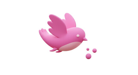 Isolated Pink Bird with Bubbles 3D Rendering