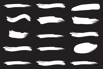  ink stains mega set elements in flat graphic design. Bundle objects of rough brush stroke patterns and dirty paint blobs with grunge edges in different abstract forms. 