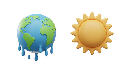 Isolated Global Warming Concept with Melting Earth and Sun