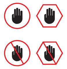 Stop prohibited icon vector set. Stop hand symbol