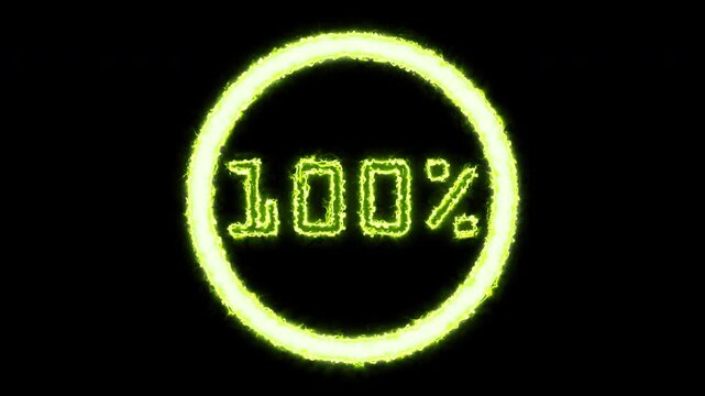 Green Lightsaber Kryptonite Energy Loading Video Effect with Percentage Counter and Alpha Channel. HQ 4K Apple ProRes VFX UI Element with transparent background. 0 to 100 percentage progress animation