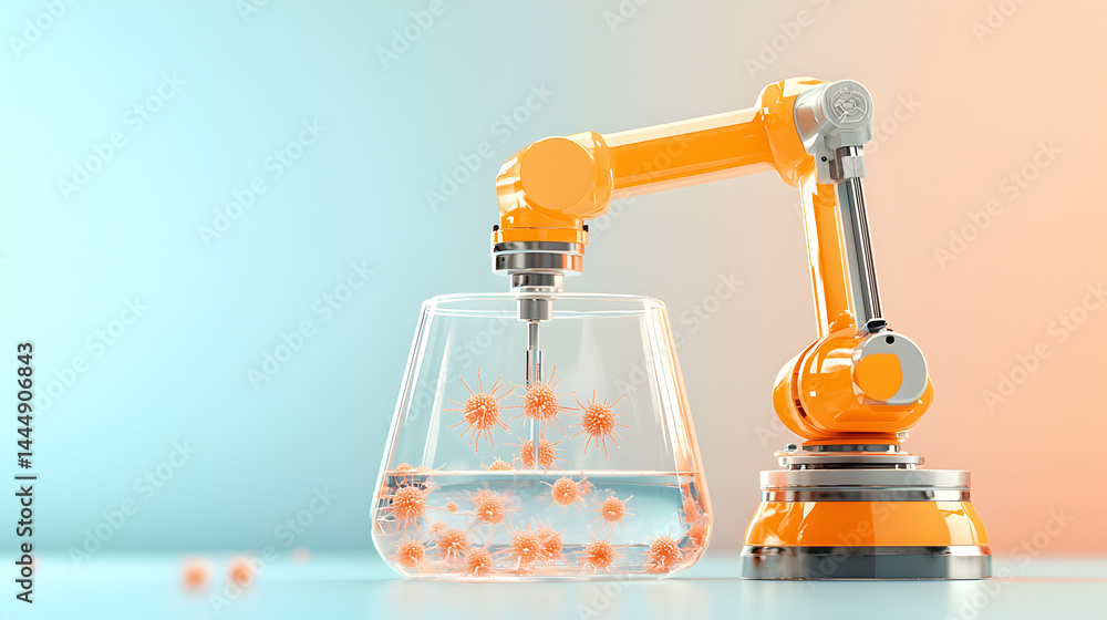 Aufkleber a robotic arm manipulates biological samples. suggesting advancements in lab automation and biotech 