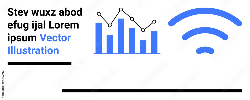 Poster bar chart and line graph display analytics alongside wireless signal strength. ideal for data analys