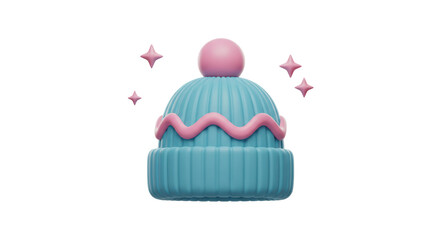 Isolated Blue Knitted Beanie with Pink Details