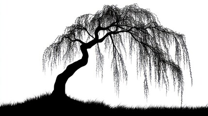 Silhouetted weeping willow tree