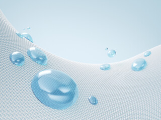 Close up of Water bubble cleans Macro fabric fiber of cloth, 3d rendering.