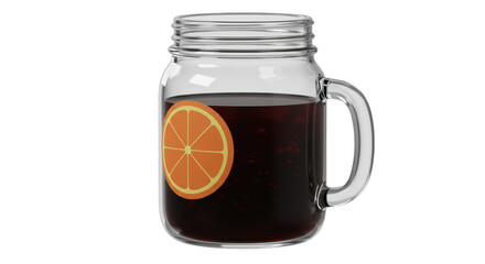Isolated Glass Jar with Orange Slice and Dark Drink