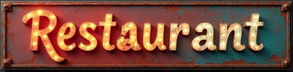 Retro-themed restaurant sign with a distressed vector finish and a metal frame, vector, retro, distressed