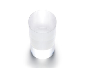 Transparent cylindrical acrylic on white background