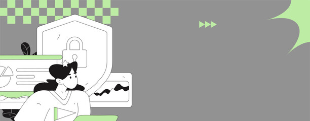 Business network security character flat vector concept operation hand drawn illustration
