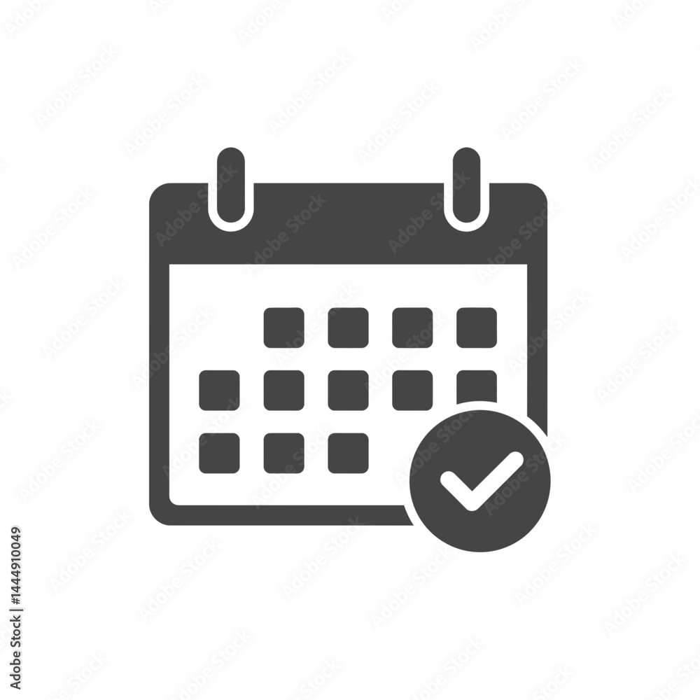 Poster schedule check: a meticulously designed calendar illustration, highlighted with a precise checkmark,