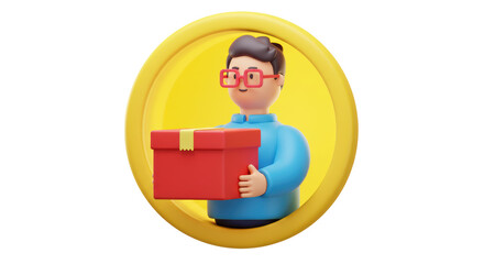 Isolated Cartoon Delivery Man with Red Box