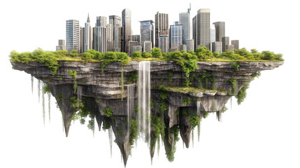 3D Illustration Of Floating Island City With Green Environment and Road