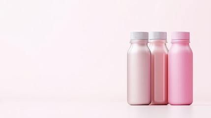 Three pastel-toned bottles,  a soft pink and rose gold