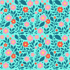 Colorful Floral Pattern with Leaves