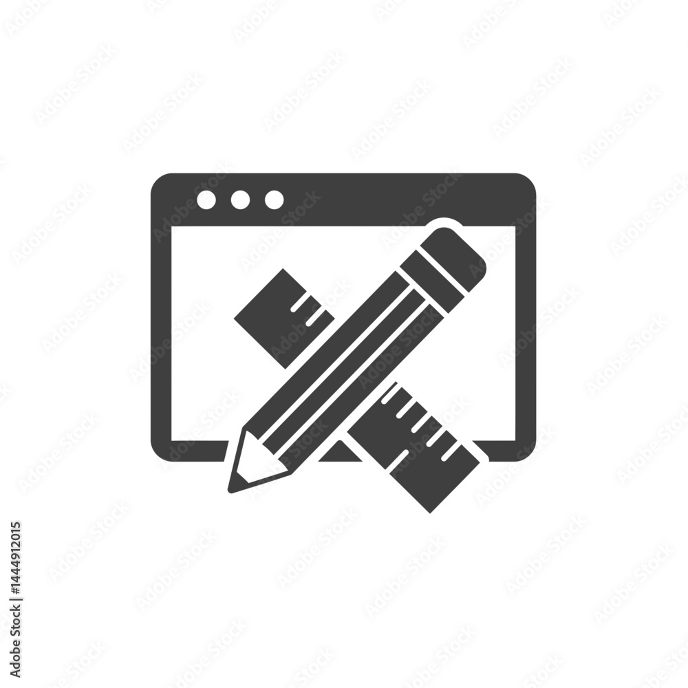 Poster design concept: a grayscale image of a computer screen displaying a pencil and ruler crossing each o