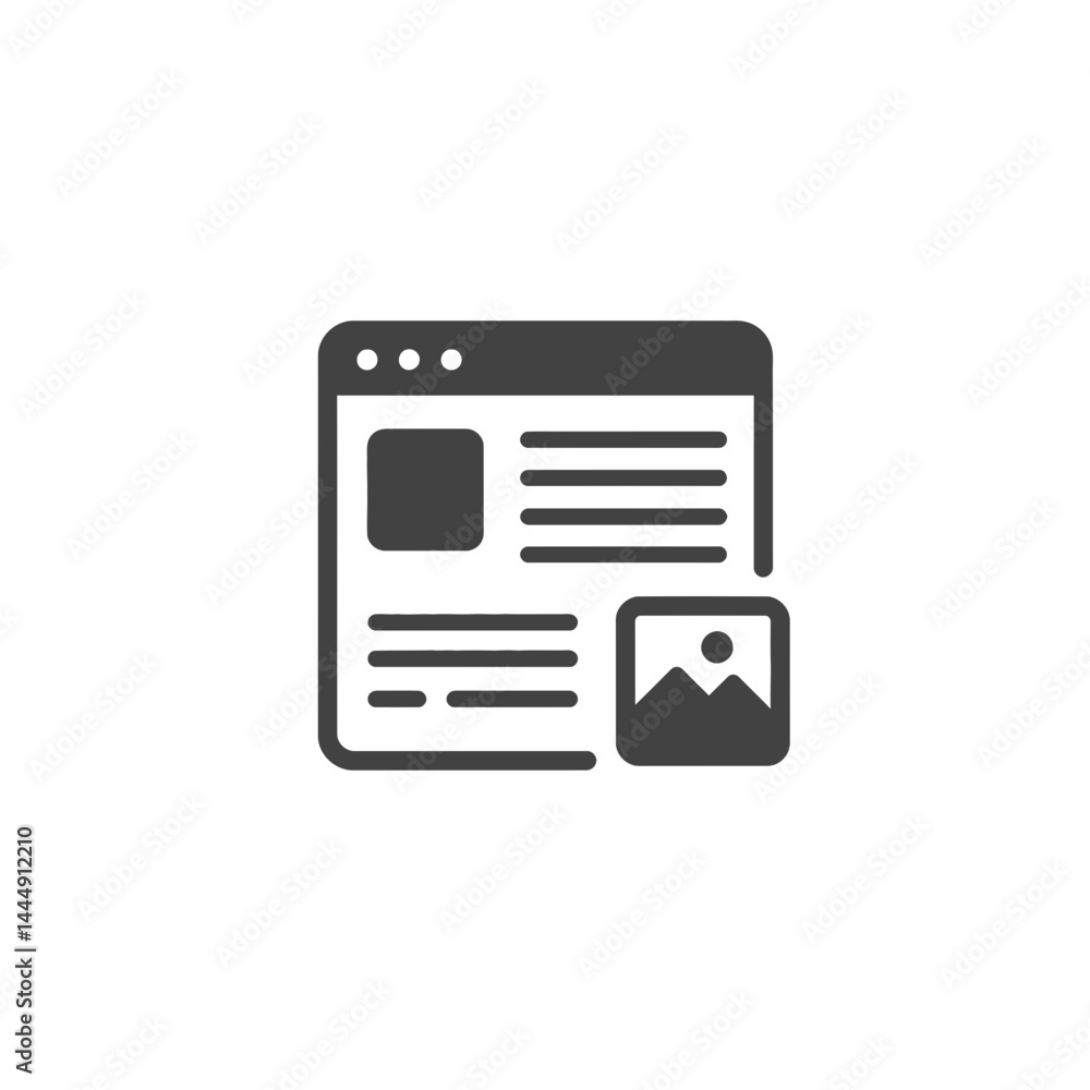 Poster webpage icon: a minimalistic illustration of a webpage interface with a layout of content and a pict