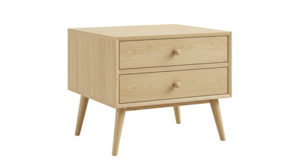 Isolated Wooden Bedside Table with Drawers