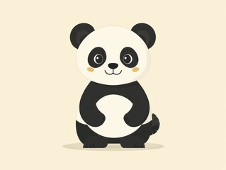Naklejka premium Adorable cartoon panda bear, standing upright, smiling sweetly. Simple, minimalist style