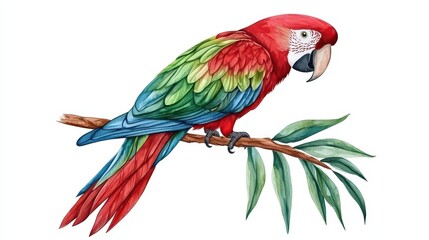 Fototapeta premium Vibrant Tropical Parrot Sitting on a Branch with Bright Feathers