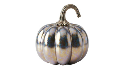 Isolated Metallic Pumpkin with Golden Stem for Halloween Decor