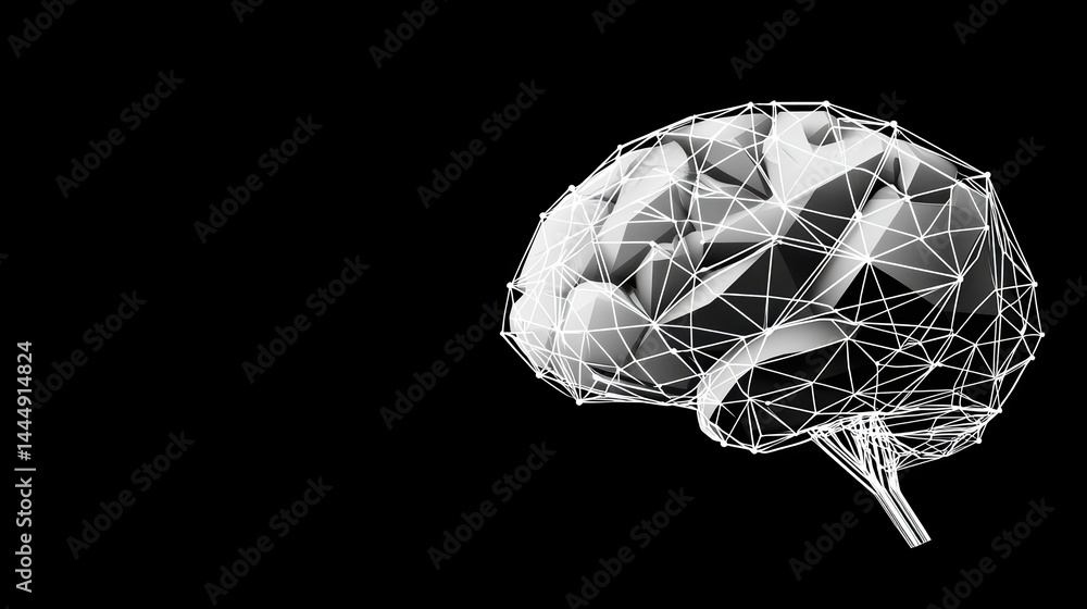 Aufkleber abstract wireframe brain design on black background for visualization